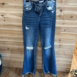 Flying Monkey Dark Blue Distressed Flare Jeans